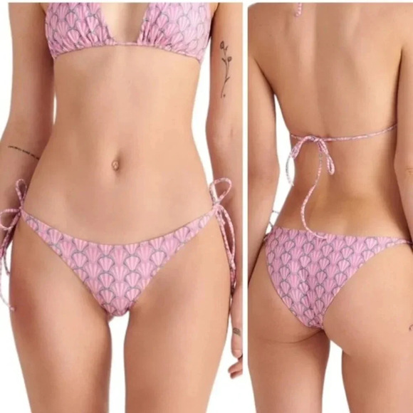NWT Peixoto Womens Tonie Printed Side Tie Cheeky Bikini Swim Bottom Pink Size L - Picture 1 of 11